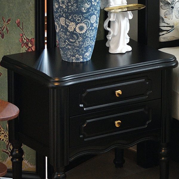 Traditional European Rectangular Solid Wood Nightstand 2-Drawer For Bedroom - Image 11