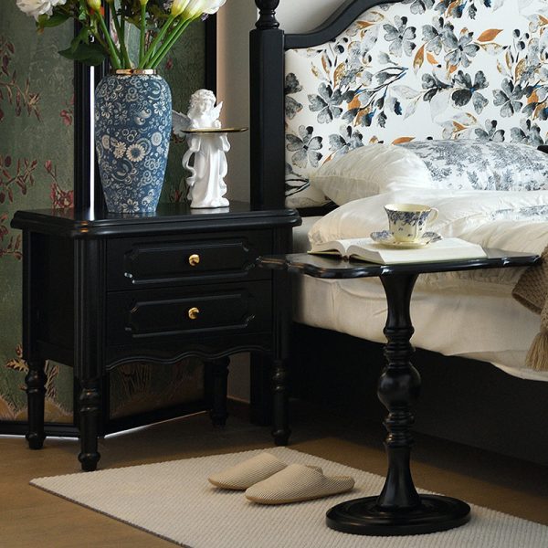 Traditional European Rectangular Solid Wood Nightstand 2-Drawer For Bedroom - Image 16
