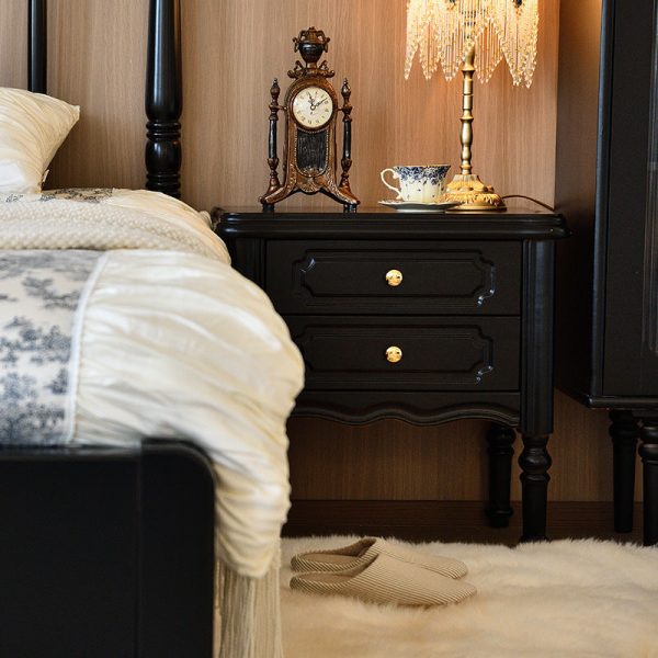 Traditional European Rectangular Solid Wood Nightstand 2-Drawer For Bedroom - Image 13