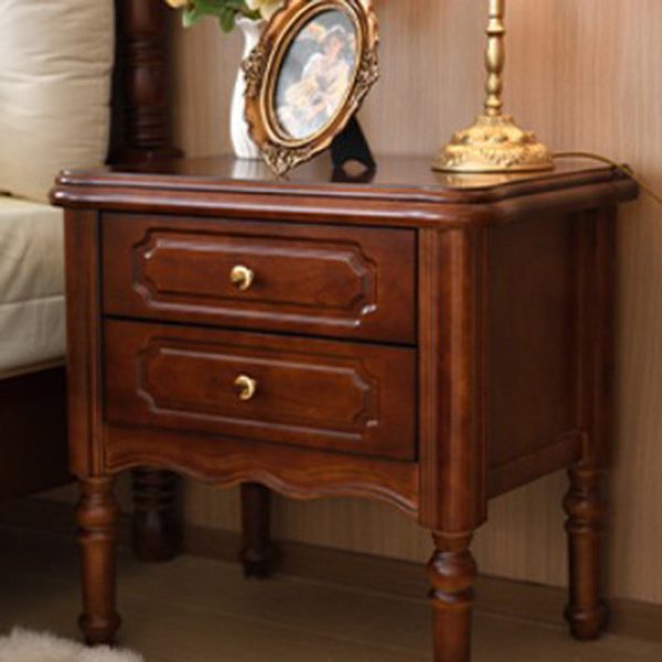 Traditional European Rectangular Solid Wood Nightstand 2-Drawer For Bedroom - Image 3