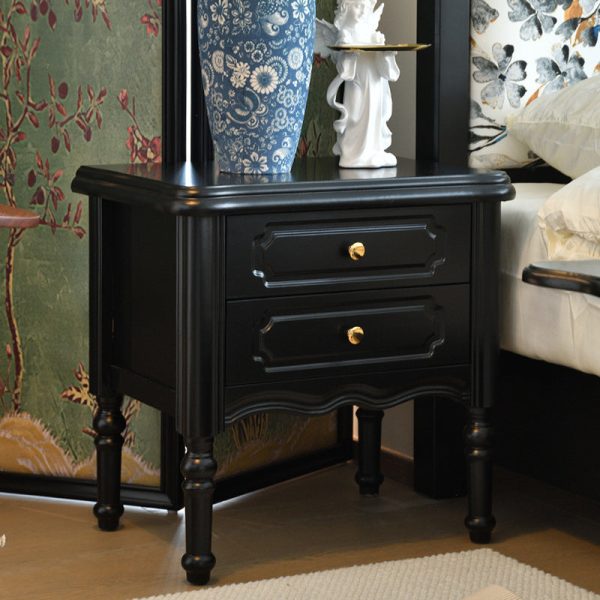 Traditional European Rectangular Solid Wood Nightstand 2-Drawer For Bedroom - Image 14