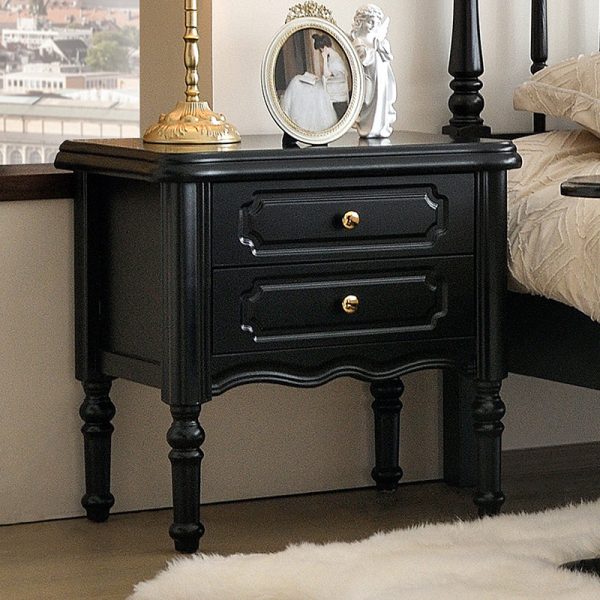 Traditional European Rectangular Solid Wood Nightstand 2-Drawer For Bedroom - Image 15