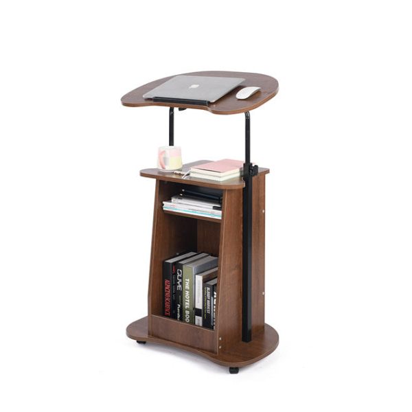 Modern Minimalist Curved Solid Wood Height Adjustable Computer Desk Mobile Standing Desk 2-Tier Storage Shelves For Home Office - Image 24