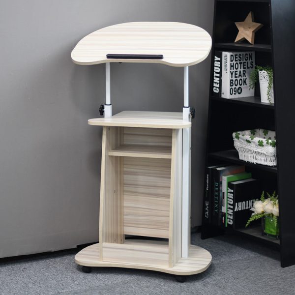 Modern Minimalist Curved Solid Wood Height Adjustable Computer Desk Mobile Standing Desk 2-Tier Storage Shelves For Home Office - Image 2