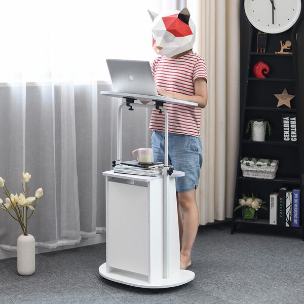 Modern Minimalist Curved Solid Wood Height Adjustable Computer Desk Mobile Standing Desk 2-Tier Storage Shelves For Home Office - Image 20