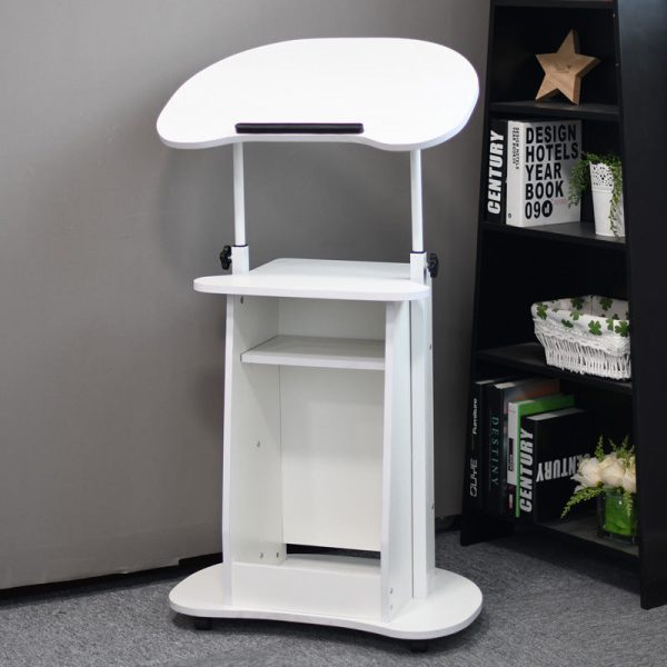 Modern Minimalist Curved Solid Wood Height Adjustable Computer Desk Mobile Standing Desk 2-Tier Storage Shelves For Home Office - Image 3