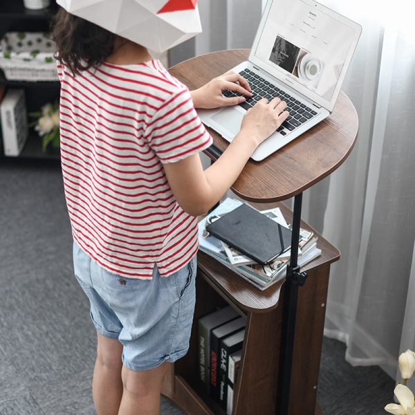 Modern Minimalist Curved Solid Wood Height Adjustable Computer Desk Mobile Standing Desk 2-Tier Storage Shelves For Home Office - Image 9