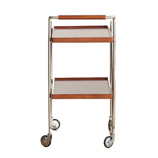 Contemporary Retro Rectangular Solid Wood Tray Top End Table 2-Tier Rolling Cart For Living Room - Image 18
