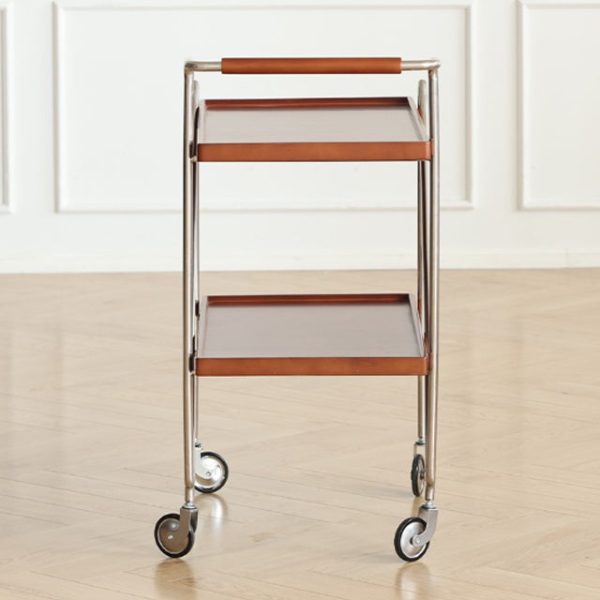 Contemporary Retro Rectangular Solid Wood Tray Top End Table 2-Tier Rolling Cart For Living Room - Image 6