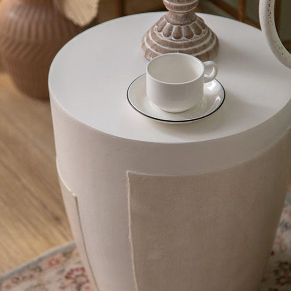Contemporary Simplicity Geometric Cylinder Magnesium Oxide End Table For Living Room - Image 5