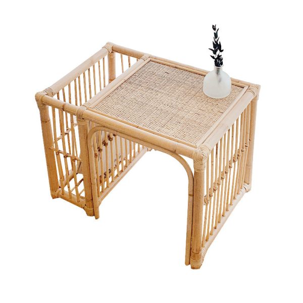 Traditional Japanese Tatami Square Bamboo Rattan Woven End Table Storage Cabinet For Living Room - Image 11