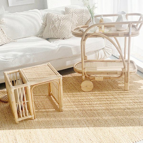 Traditional Japanese Tatami Square Bamboo Rattan Woven End Table Storage Cabinet For Living Room - Image 3
