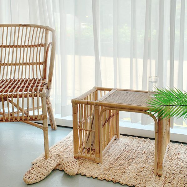 Traditional Japanese Tatami Square Bamboo Rattan Woven End Table Storage Cabinet For Living Room - Image 2