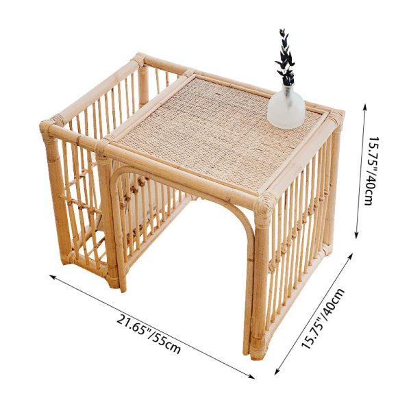 Traditional Japanese Tatami Square Bamboo Rattan Woven End Table Storage Cabinet For Living Room - Image 4