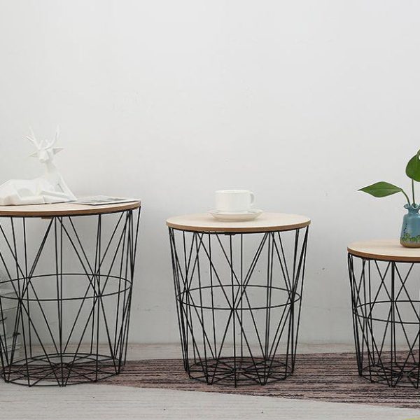 Contemporary Scandinavian Solid Wood Round Top Iron Frame Coffee Table For Living Room - Image 18