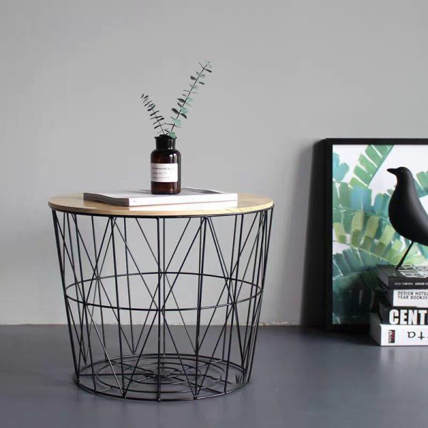 Contemporary Scandinavian Solid Wood Round Top Iron Frame Coffee Table For Living Room - Image 10