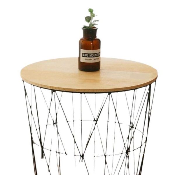 Contemporary Scandinavian Solid Wood Round Top Iron Frame Coffee Table For Living Room - Image 9