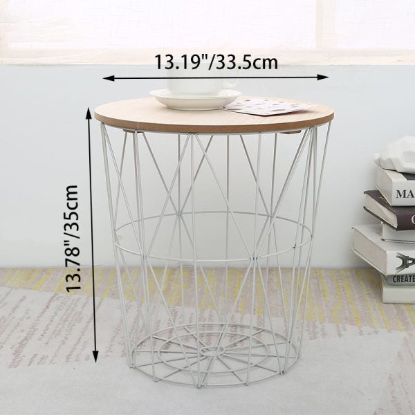 Contemporary Scandinavian Solid Wood Round Top Iron Frame Coffee Table For Living Room - Image 4