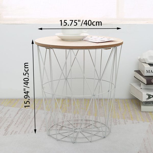 Contemporary Scandinavian Solid Wood Round Top Iron Frame Coffee Table For Living Room - Image 5
