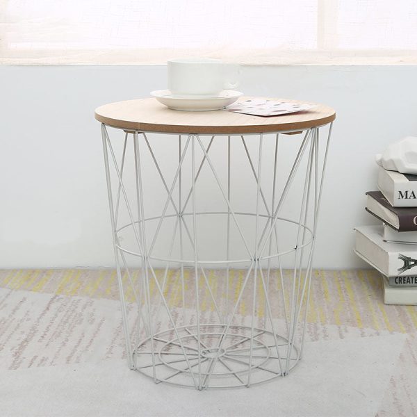 Contemporary Scandinavian Solid Wood Round Top Iron Frame Coffee Table For Living Room - Image 12