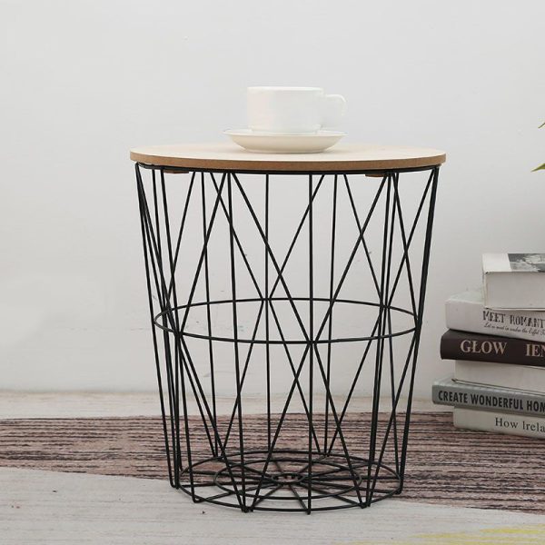 Contemporary Scandinavian Solid Wood Round Top Iron Frame Coffee Table For Living Room