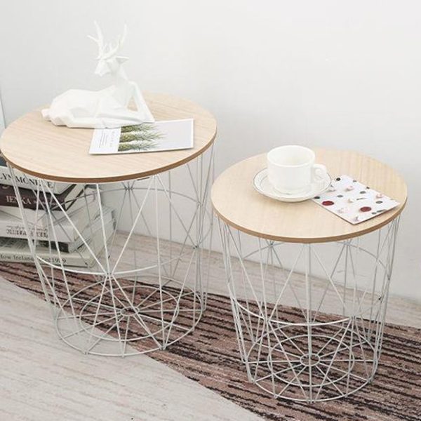 Contemporary Scandinavian Solid Wood Round Top Iron Frame Coffee Table For Living Room - Image 15