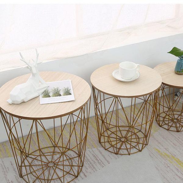 Contemporary Scandinavian Solid Wood Round Top Iron Frame Coffee Table For Living Room - Image 16