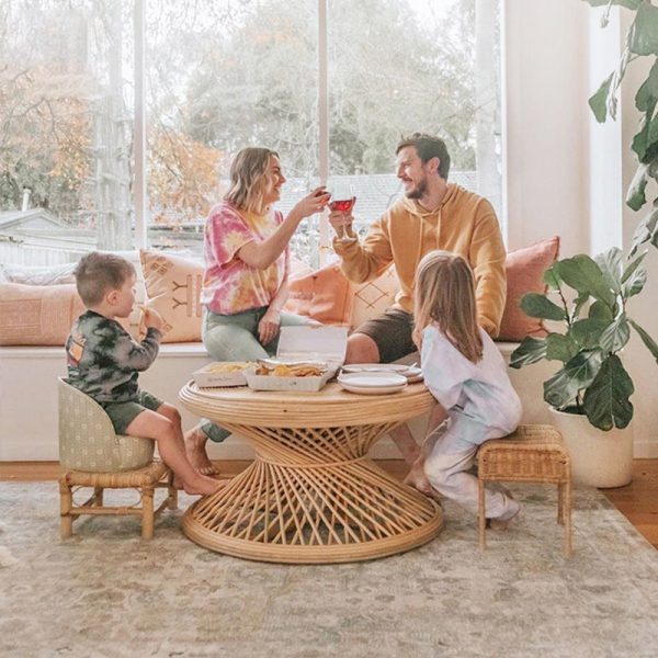 Contemporary Boho Rattan Woven Round Top Hourglass Shape Coffee Table For Living Room - Image 14