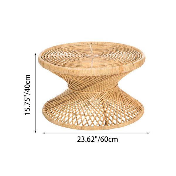Contemporary Boho Rattan Woven Round Top Hourglass Shape Coffee Table For Living Room - Image 5