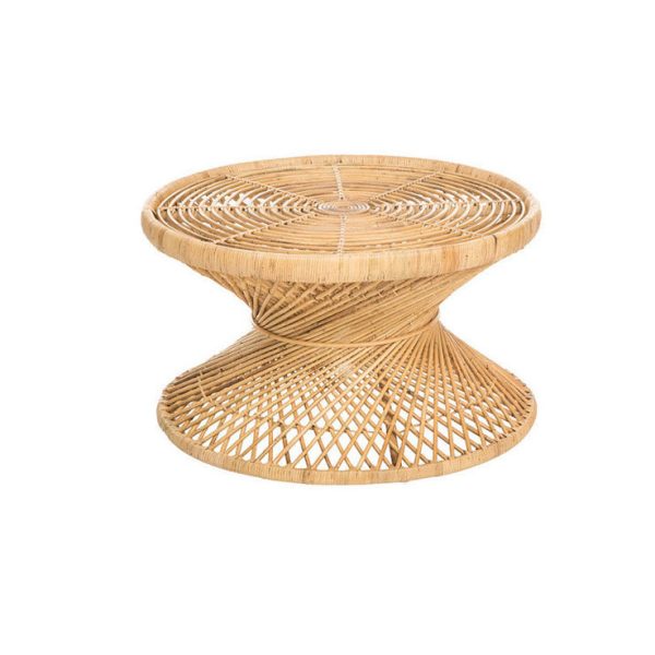 Contemporary Boho Rattan Woven Round Top Hourglass Shape Coffee Table For Living Room - Image 16