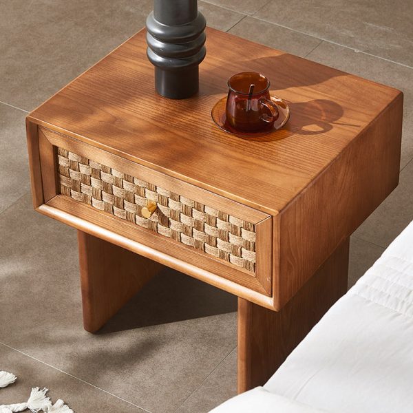 Traditional Vintage Rectangular Solid Wood Nightstand 1-Drawer For Bedroom - Image 8