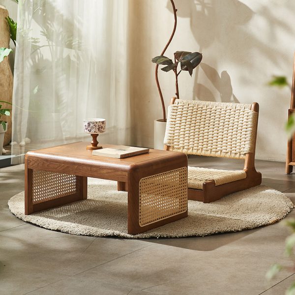 Traditional Japanese Tatami Braided Rope Solid Wood Frame Square Lounge Chair Backrest For Living Room - Image 13