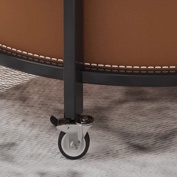 Contemporary Luxury Leather Round Top Iron Frame End Table Rolling Cart 2-Tier Storage Shelves For Living Room - Image 5
