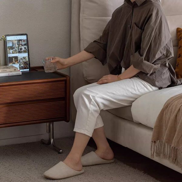 Traditional Vintage Sintered Stone Rectangular Top Solid Wood T-Shaped Stainless Steel Legs Nightstand 2-Drawer For Bedroom - Image 16