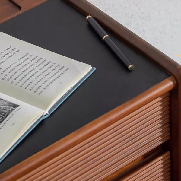 Traditional Vintage Sintered Stone Rectangular Top Solid Wood T-Shaped Stainless Steel Legs Nightstand 2-Drawer For Bedroom - Image 6