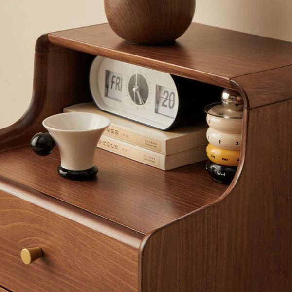Traditional Japanese Square Solid Wood Top Nightstand 2-Tier Storage Drawer For Bedroom - Image 8