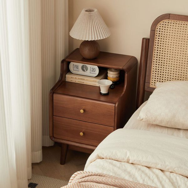 Traditional Japanese Square Solid Wood Top Nightstand 2-Tier Storage Drawer For Bedroom - Image 15