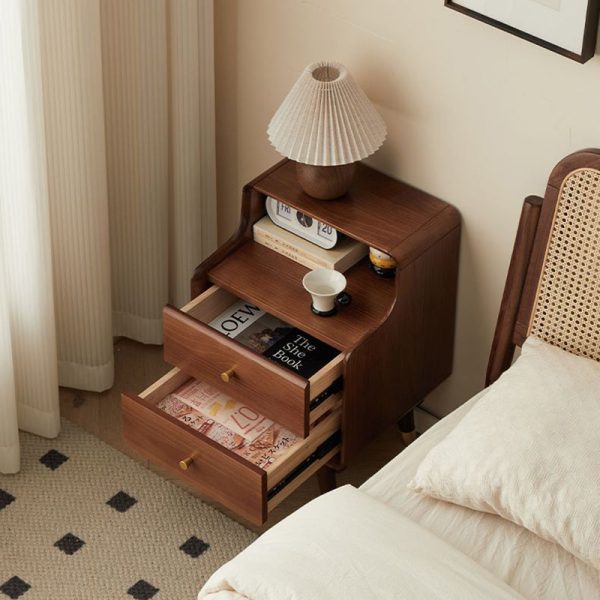 Traditional Japanese Square Solid Wood Top Nightstand 2-Tier Storage Drawer For Bedroom - Image 14