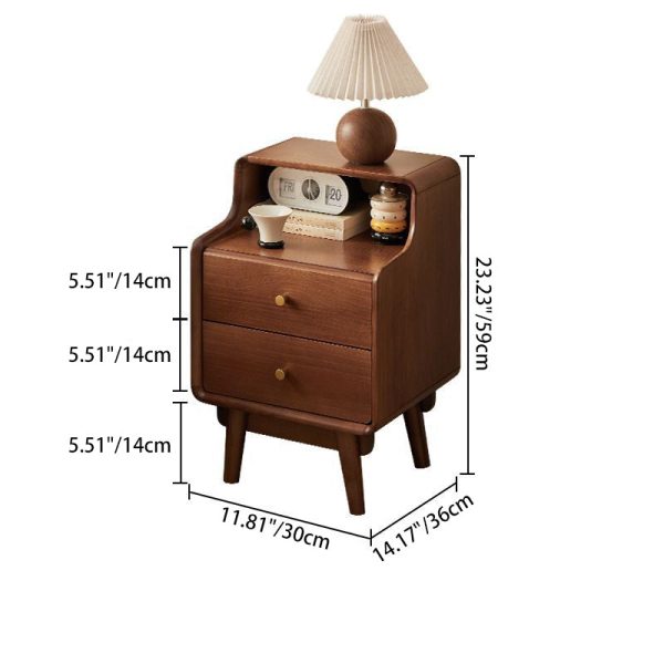 Traditional Japanese Square Solid Wood Top Nightstand 2-Tier Storage Drawer For Bedroom - Image 3