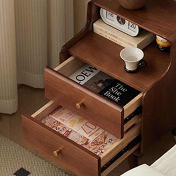 Traditional Japanese Square Solid Wood Top Nightstand 2-Tier Storage Drawer For Bedroom - Image 7