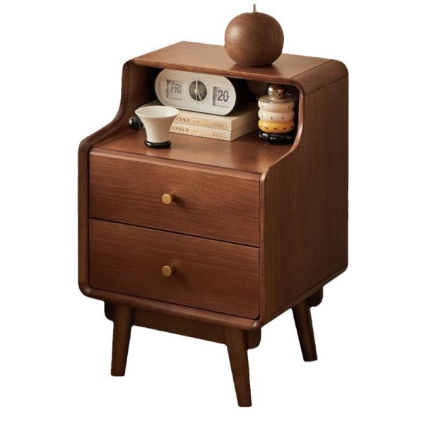 Traditional Japanese Square Solid Wood Top Nightstand 2-Tier Storage Drawer For Bedroom - Image 16