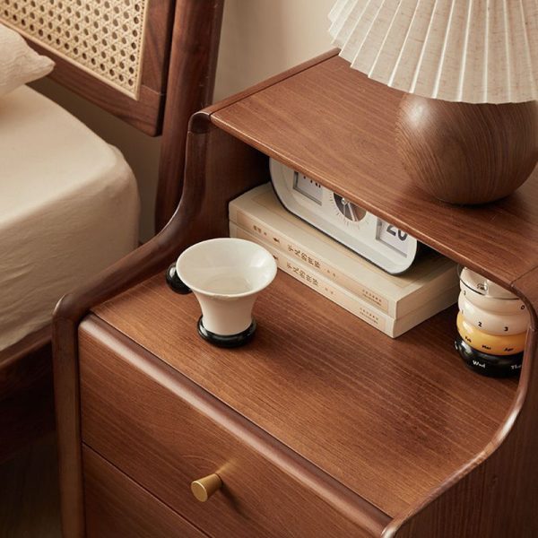Traditional Japanese Square Solid Wood Top Nightstand 2-Tier Storage Drawer For Bedroom - Image 5