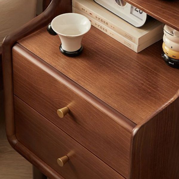 Traditional Japanese Square Solid Wood Top Nightstand 2-Tier Storage Drawer For Bedroom - Image 6