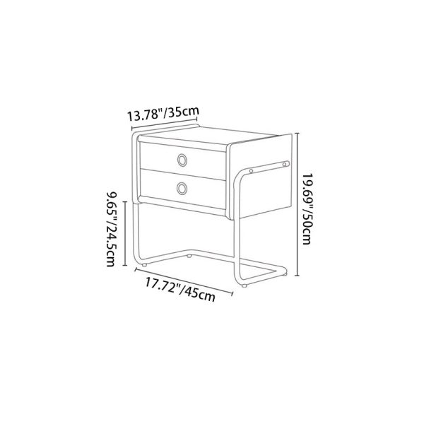 Contemporary Retro Rectangular Solid Wood Metal Frame Nightstand 2-Drawer For Bedroom - Image 3