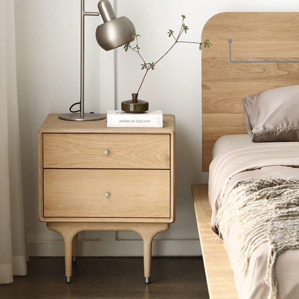 Contemporary Luxury Solid Wood Cube Nightstand 2-Drawer For Bedroom - Image 8