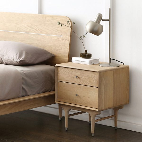 Contemporary Luxury Solid Wood Cube Nightstand 2-Drawer For Bedroom - Image 3