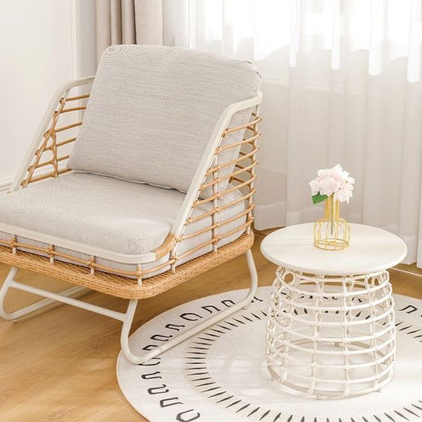 Contemporary Boho Sintered Stone Round Top Openwork Carbon Steel Base Side Table For Living Room - Image 12