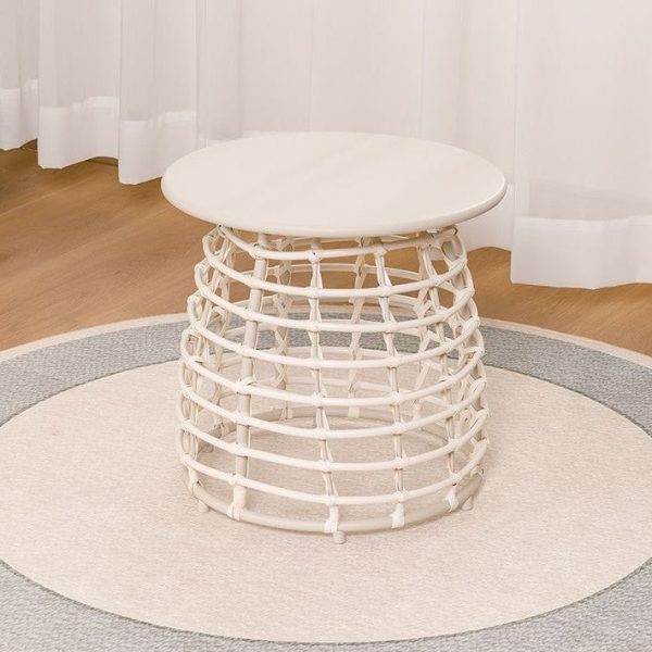 Contemporary Boho Sintered Stone Round Top Openwork Carbon Steel Base Side Table For Living Room - Image 9