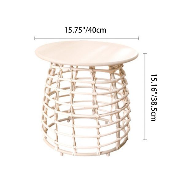 Contemporary Boho Sintered Stone Round Top Openwork Carbon Steel Base Side Table For Living Room - Image 4