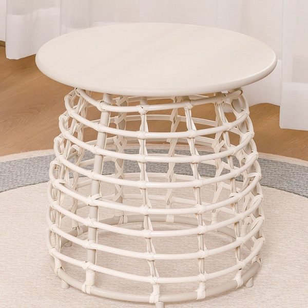 Contemporary Boho Sintered Stone Round Top Openwork Carbon Steel Base Side Table For Living Room - Image 8